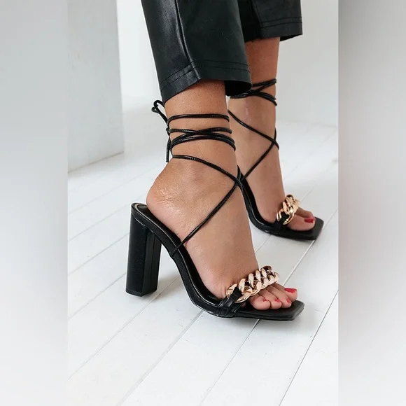 LAICIGO Womens Lace up Heeled Sandals Square Open Toe Chunky Block Heel … - Picture 7 of 9